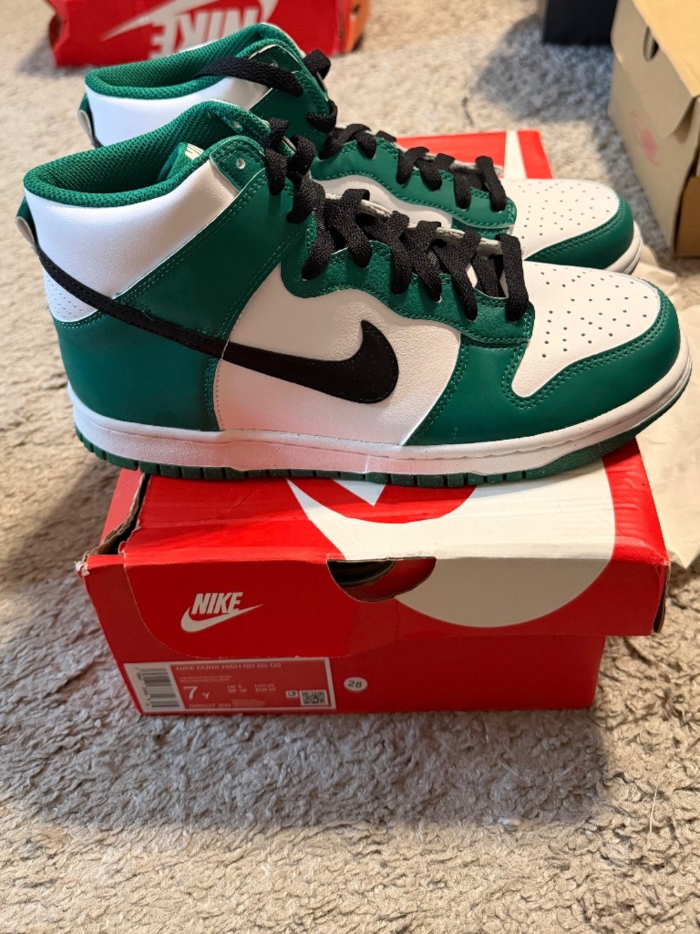 Brand New Green and Hi-top White Nike Dunks Youth Size 7